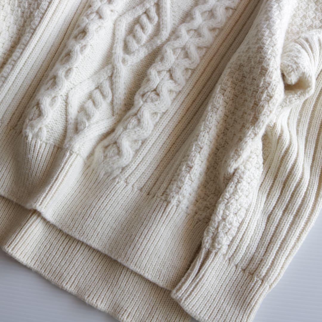 【手仕上げクリーニング済】フレームワーク オーバーサイズアランケーブルニット 白
