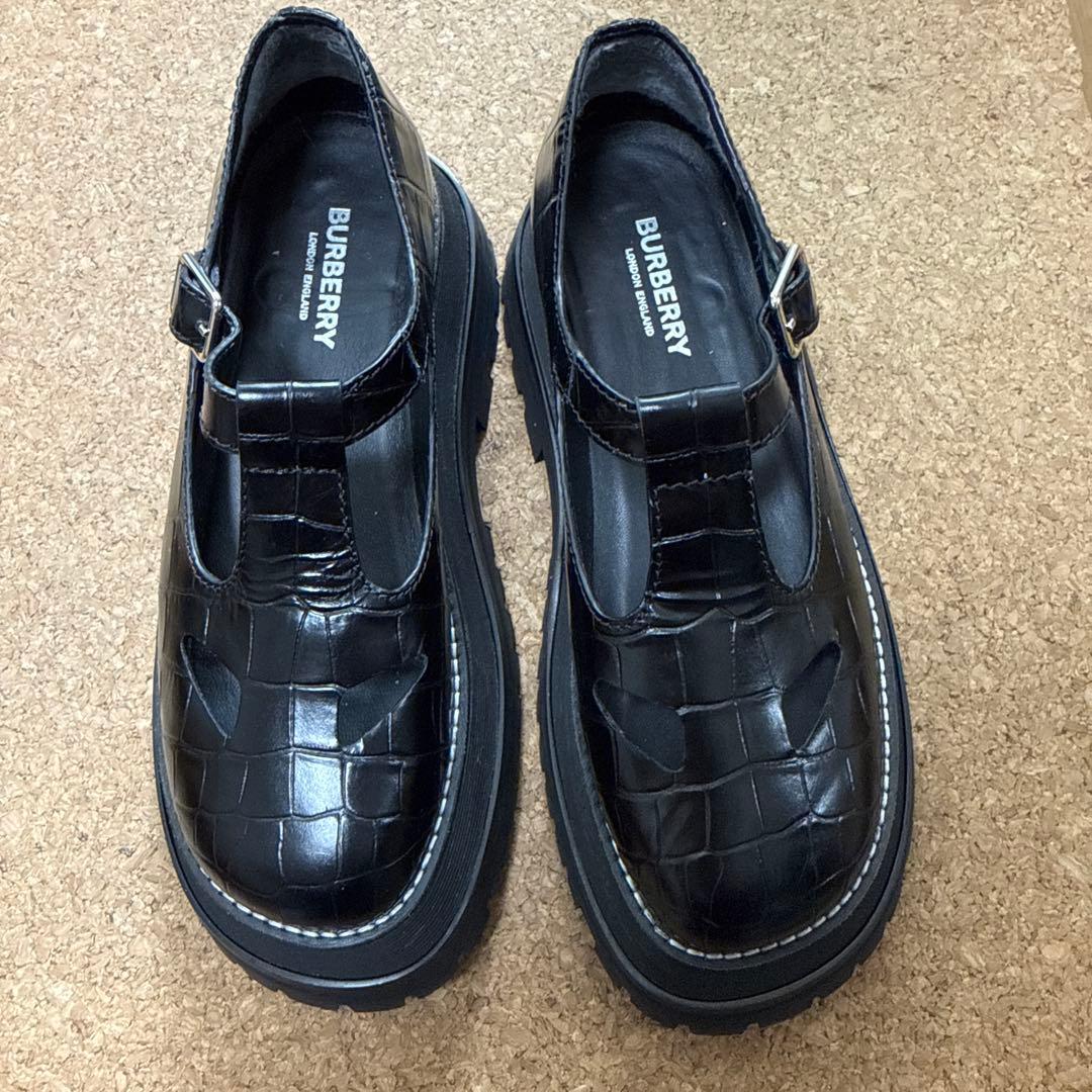 BURBERRY ブラッククロコ T-Bar ローファー メリージェーン36