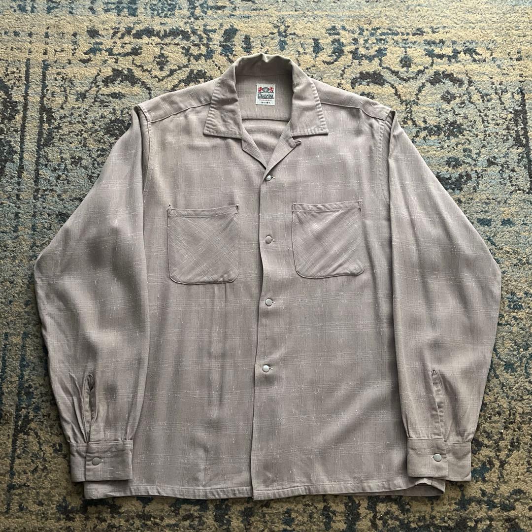 50s campus レーヨン ギャバジン シャツ カスリ ピンク ヴィンテージ