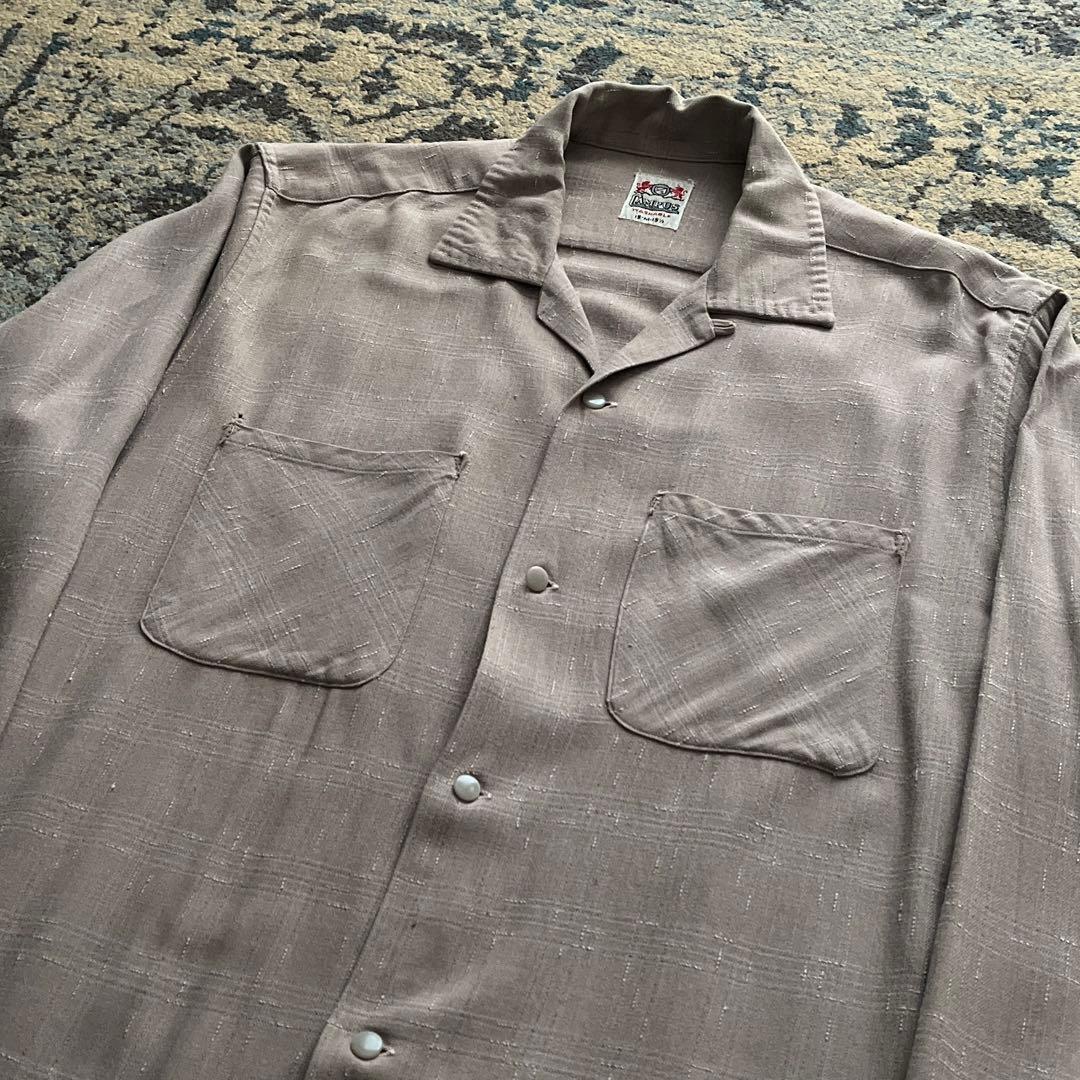 50s campus レーヨン ギャバジン シャツ カスリ ピンク ヴィンテージ