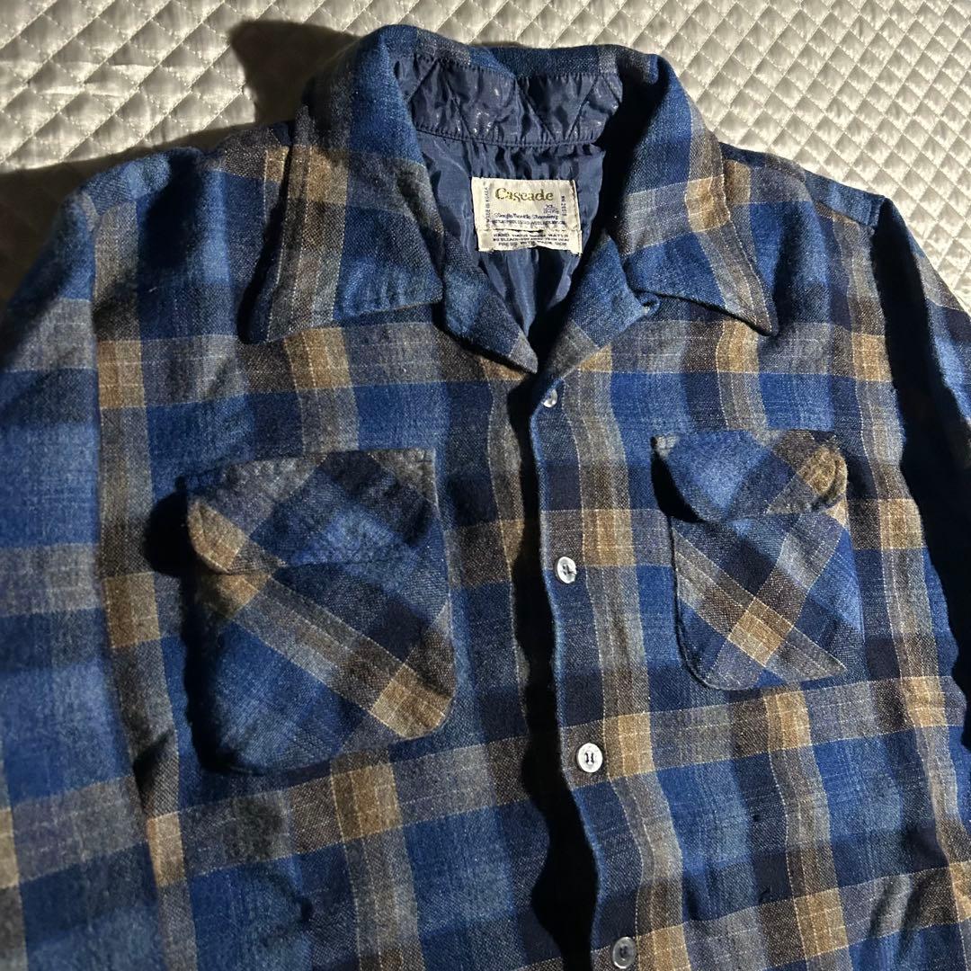 60s VINTAGE cascade ボードシャツ 開襟 オープンカラー 青