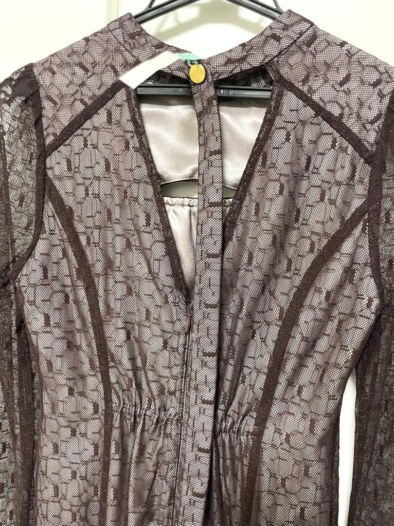 ANDRESD back open geometric dress ブラウン　S