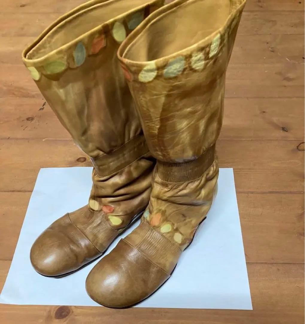 Pioneroピオネロ 手描きロングブーツ ブラウン　25cm 一点もの