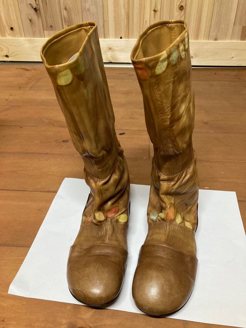 Pioneroピオネロ 手描きロングブーツ ブラウン　25cm 一点もの