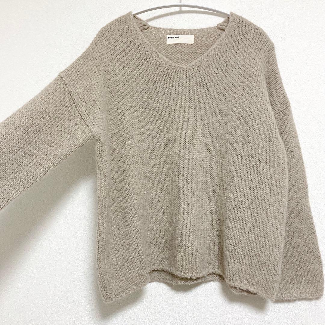 evam eva　アルパカ　ウール　Vネック　ニット　プルオーバー　グレージュ