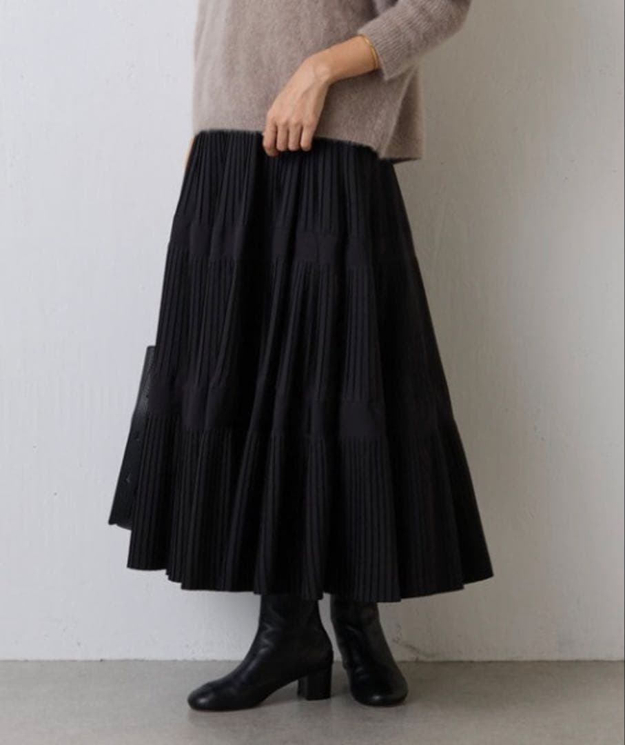 BEARDSLEY プリーツティアードスカート　Black フリーサイズ