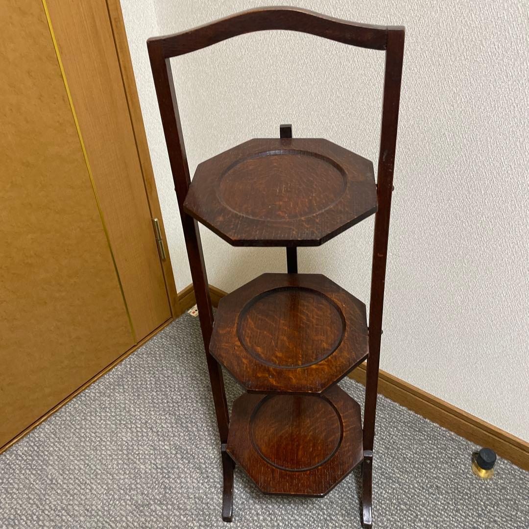 1／27まで発送停止。 木製 3段 ケーキスタンド 八角形　アンティーク