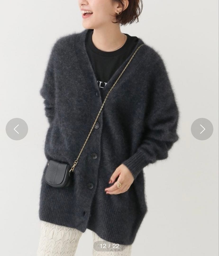 スピックアンドスパン　FURKNITワイドVカーディガン　ダークグレー　ニット