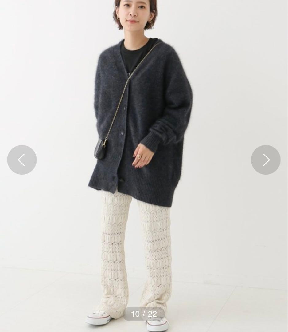 スピックアンドスパン　FURKNITワイドVカーディガン　ダークグレー　ニット