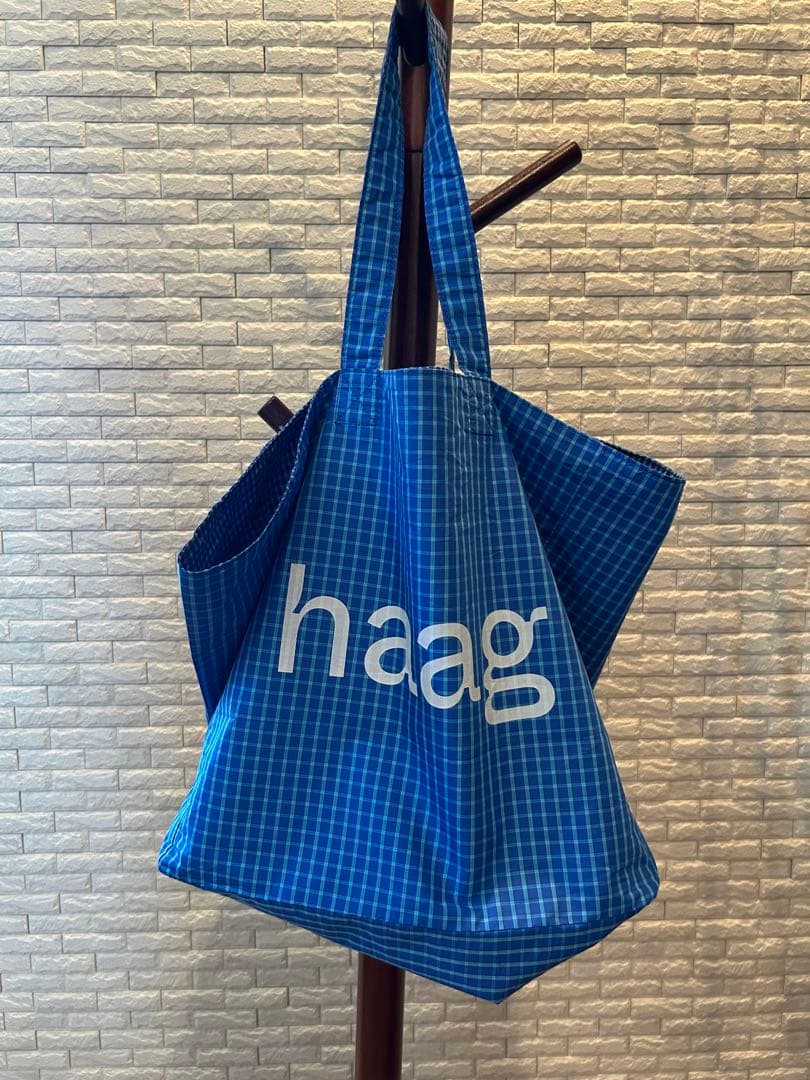 haag トートバッグ　チェック柄　エコバッグ 青