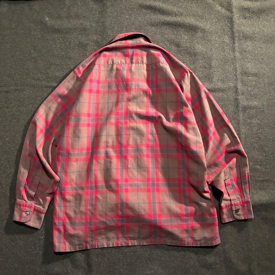 60s-70s Vintage チェック　開襟ボックスシャツ　L相当