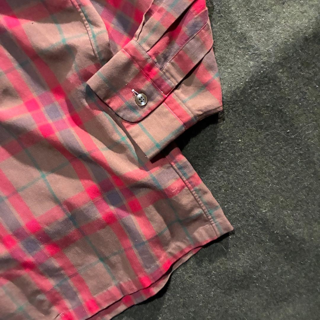 60s-70s Vintage チェック　開襟ボックスシャツ　L相当
