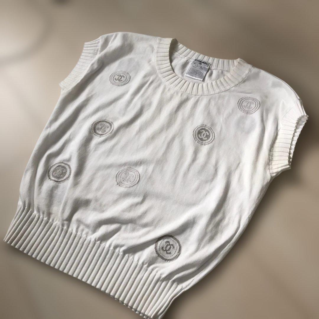 希少　CHANEL 半袖ニットセーター ホワイト