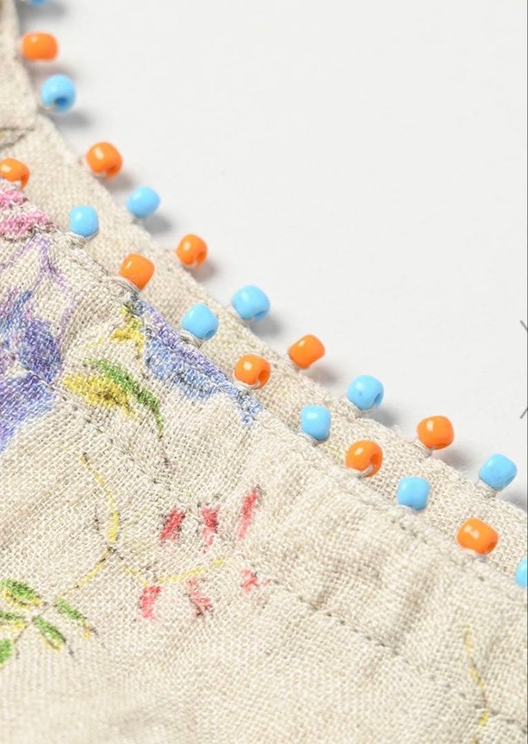 ４５R インド綿麻ダンガリー二重織フラワープリントのぽよんキャミソール