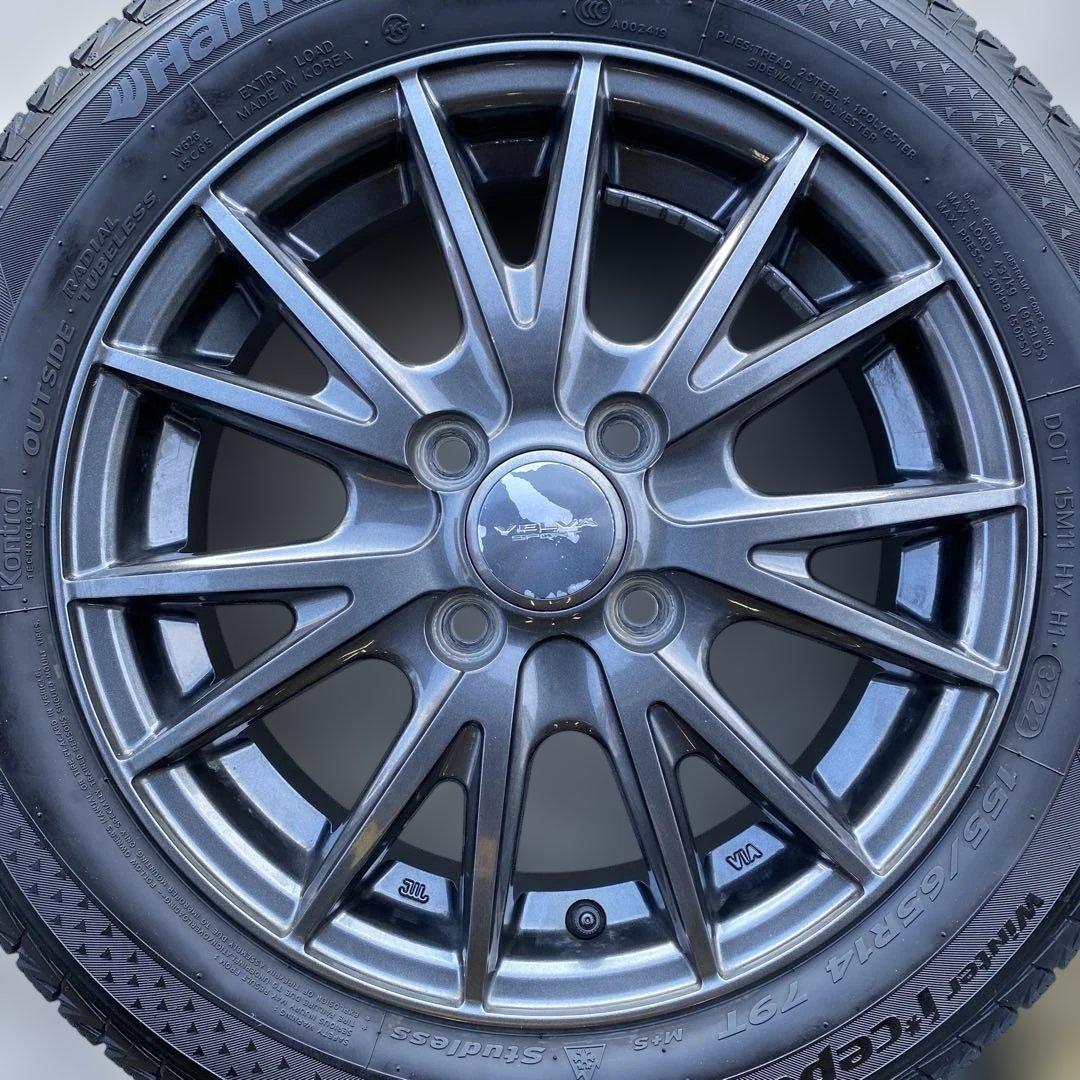 中古バリ溝ハンコックスタッドレスセット155/65R14 軽自動車各種‼️送料無料