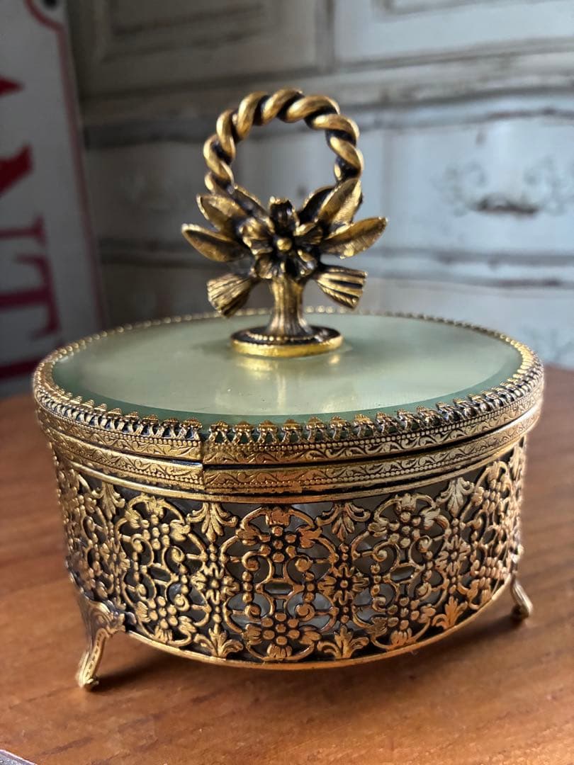フランス　アンティーク　オルモル　ガラス　ジュエリー　ボックス　真鍮　美品　レア