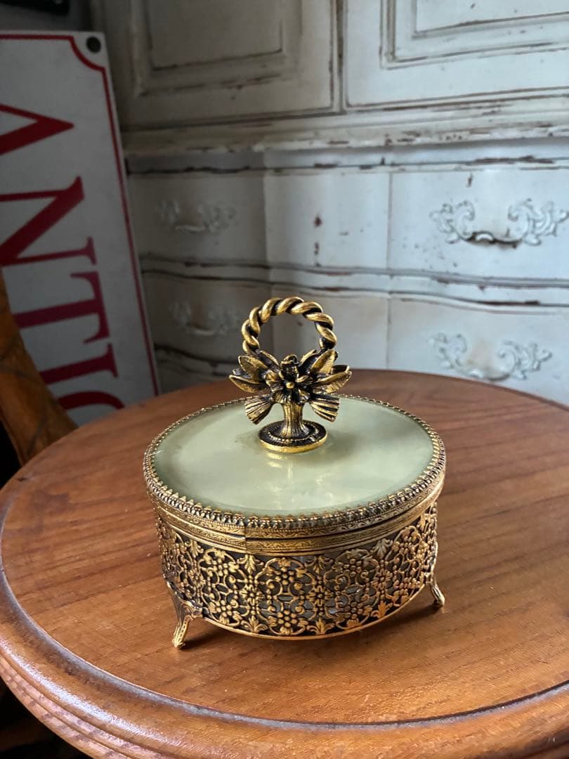 フランス　アンティーク　オルモル　ガラス　ジュエリー　ボックス　真鍮　美品　レア