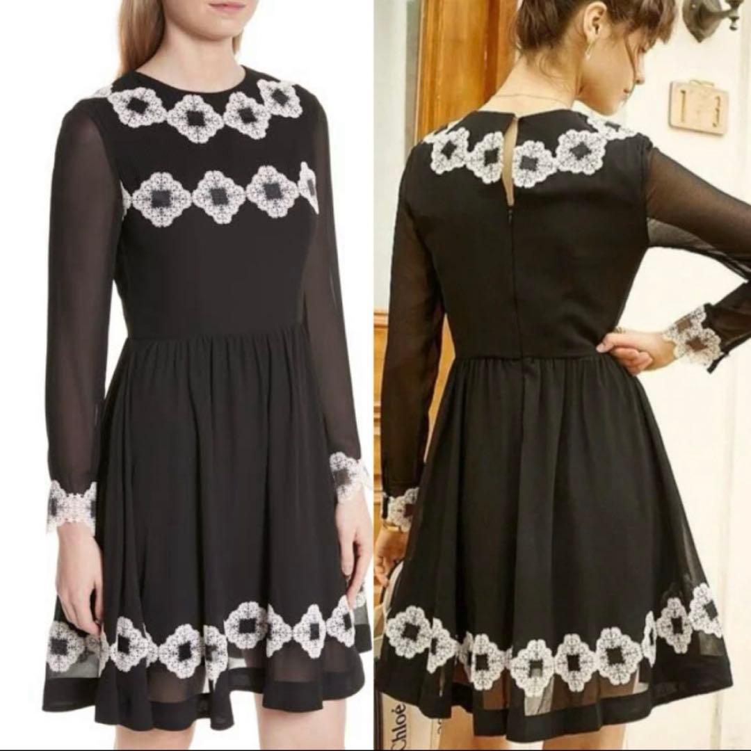 新品！テッドベイカー　Ted Baker フラワー　ワンピース　S 黒　結婚式