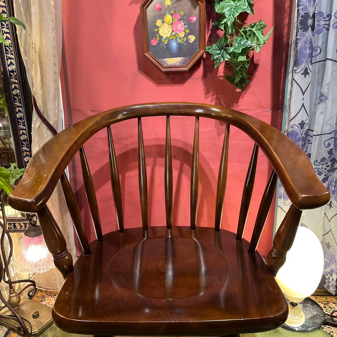 L４　オールドヴィンテージ 柏木工 ３６０度回転　ブナ無垢材　アームチェア