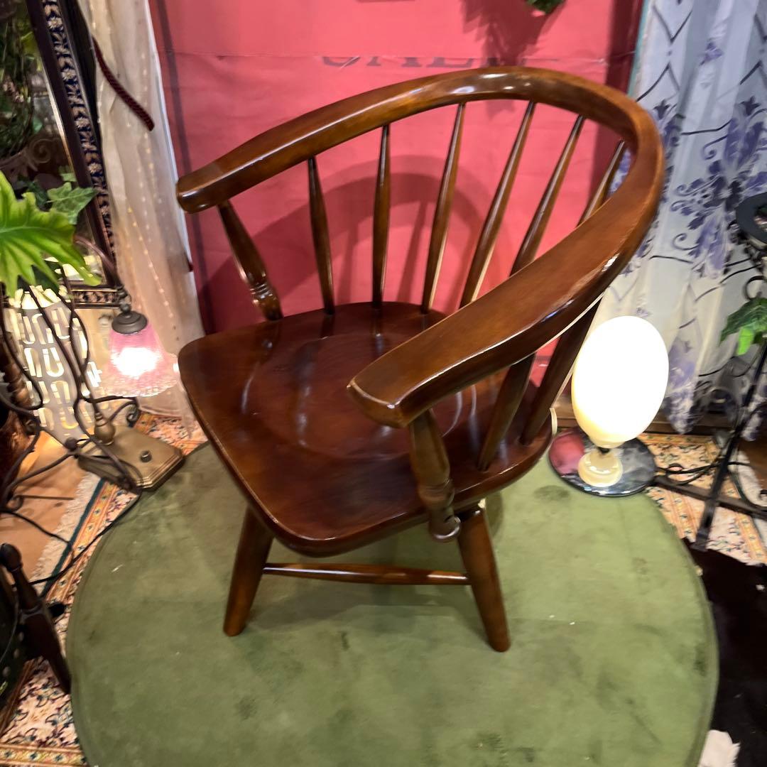 L４　オールドヴィンテージ 柏木工 ３６０度回転　ブナ無垢材　アームチェア