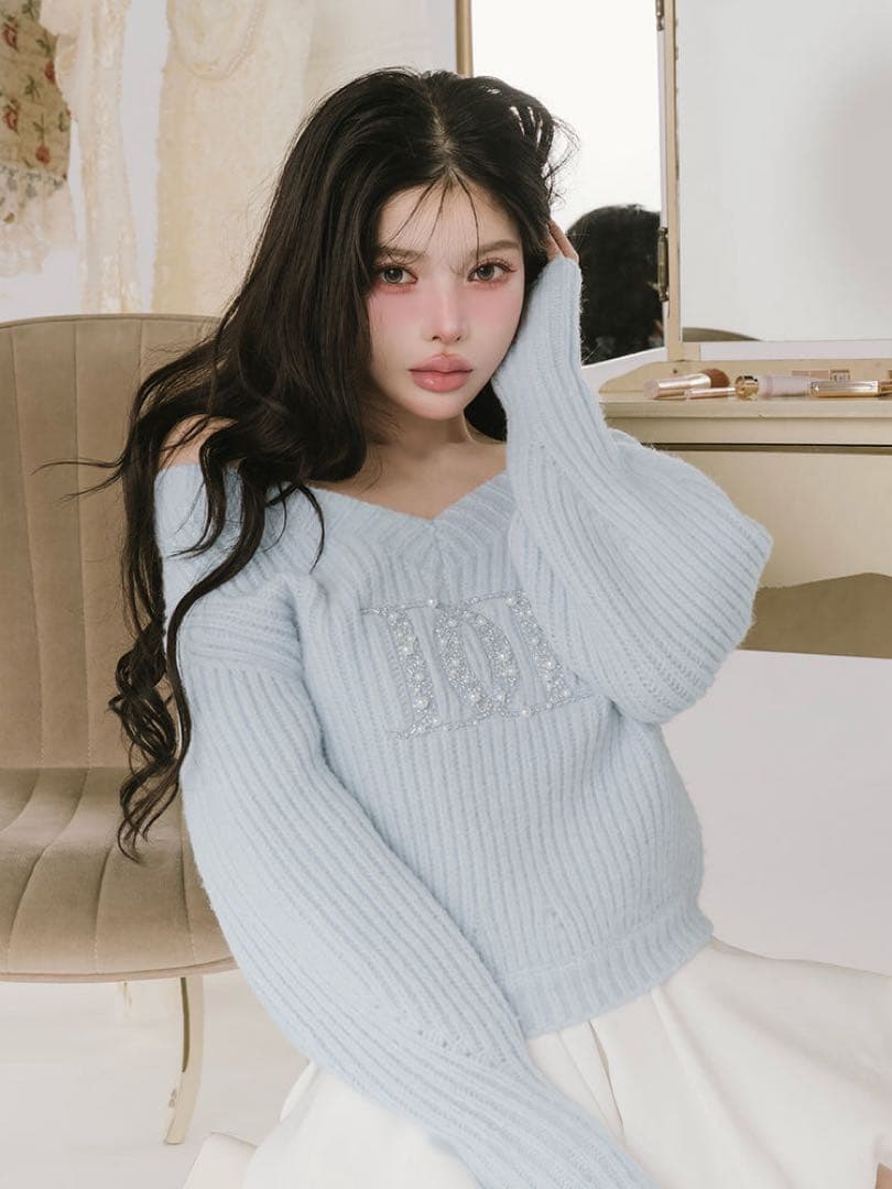 Darich ダーリッチ　ファンシービーズDDロゴボリュームニットトップス