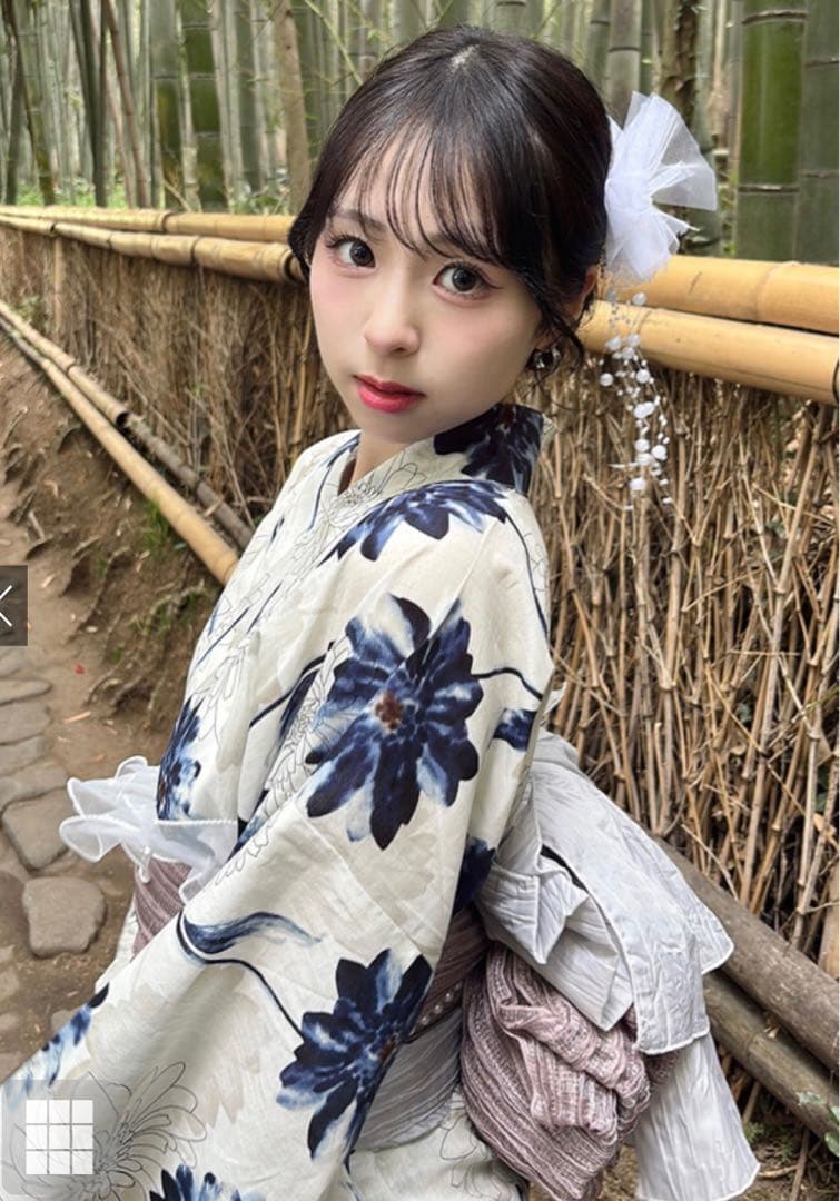 ◎GRL [tu1495] ガーベラ浴衣セット　浴衣と帯　2点　モノトーン　古典