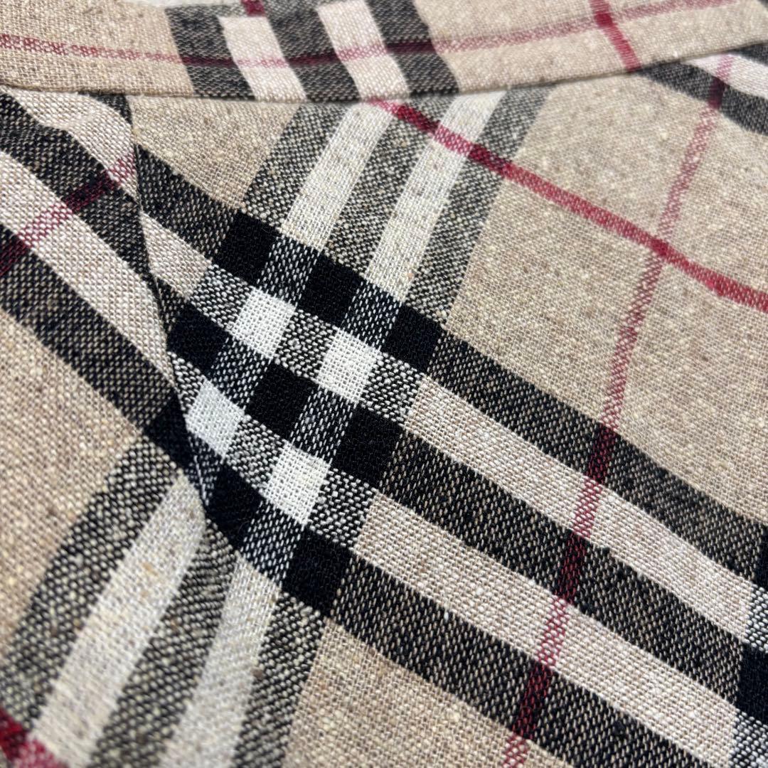 バーバリー　ノバチェックフレアスカート　ロングスカート　リネン　シルク　38