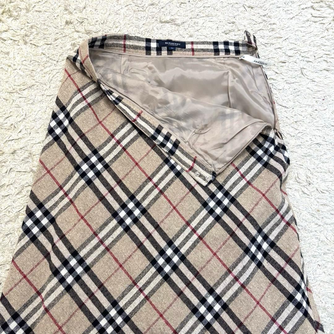 バーバリー　ノバチェックフレアスカート　ロングスカート　リネン　シルク　38