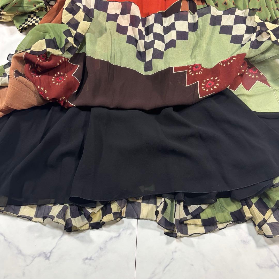 ETRO シルク シワ加工 ロングワンピース パフ×フリル袖 アシンメトリー42