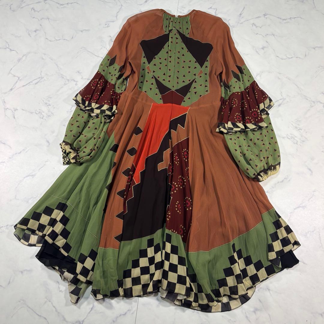 ETRO シルク シワ加工 ロングワンピース パフ×フリル袖 アシンメトリー42