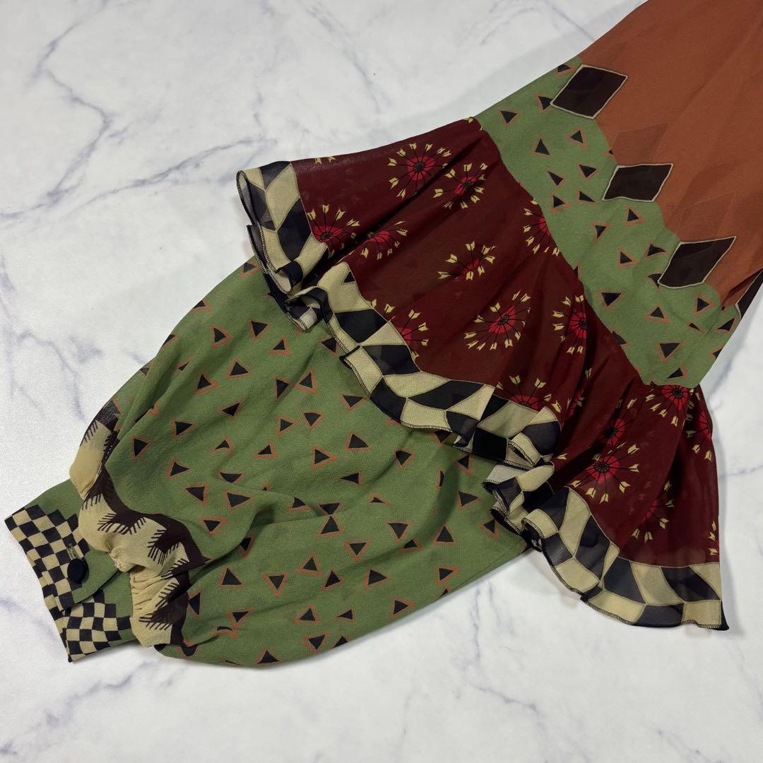 ETRO シルク シワ加工 ロングワンピース パフ×フリル袖 アシンメトリー42