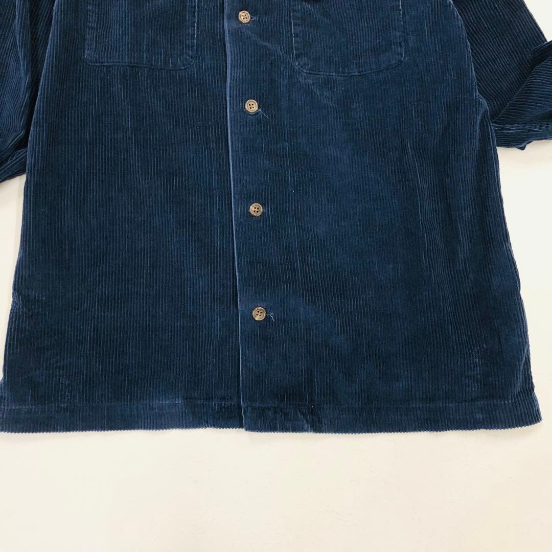 1557 ラルフローレン　コーデュロイ　シャツ　開襟　オープンカラー　ネイビー