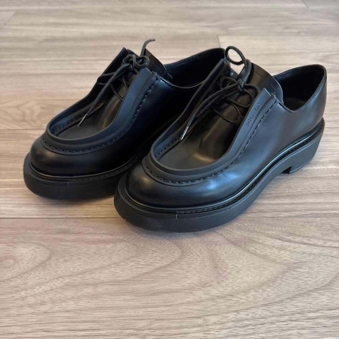PRADA 23AW レディース 36 ダイアパソン レザーシューズ ブラック