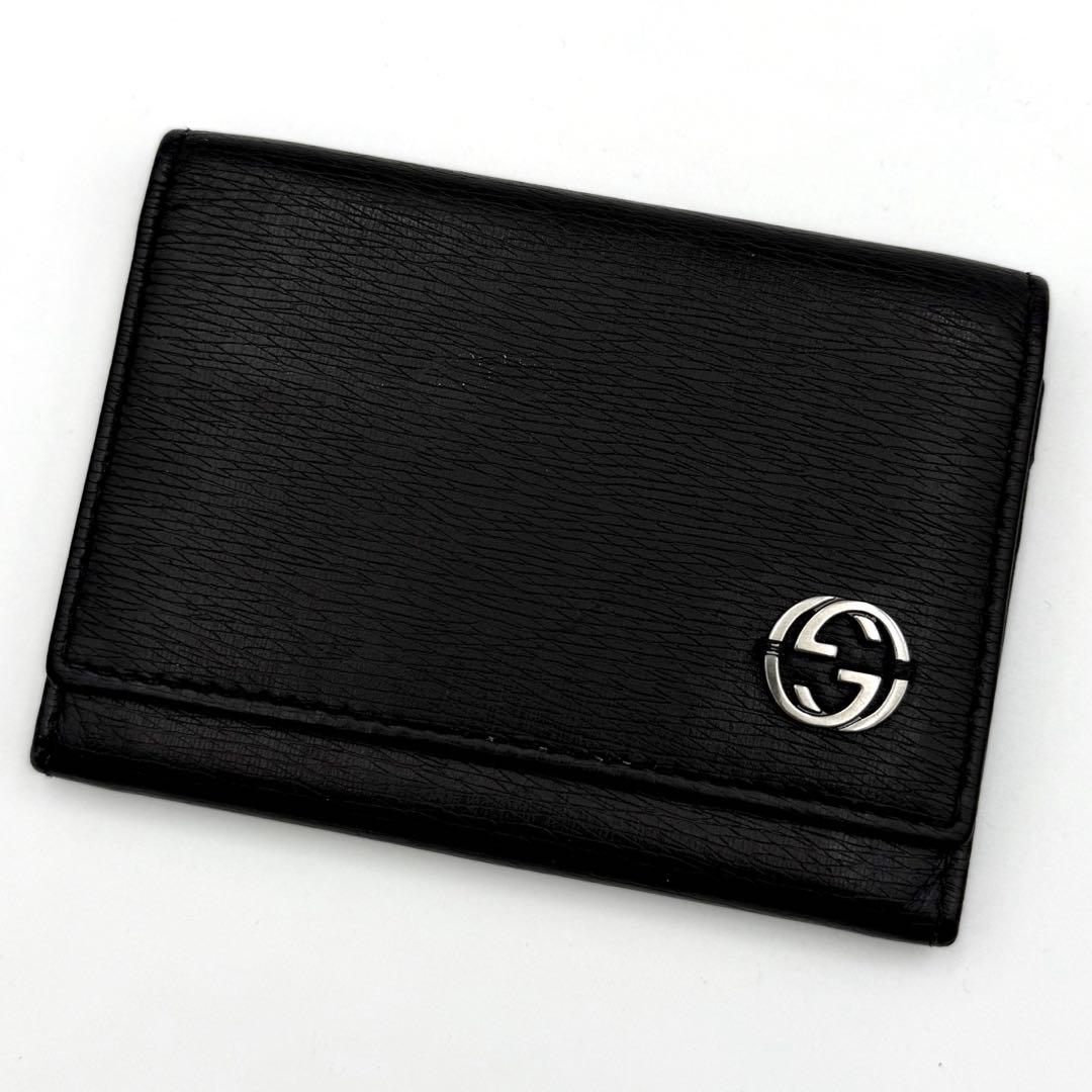 グッチ インターロッキングG カードケース 名刺入れ レザー ブラック
