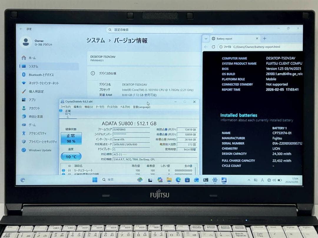Windowsノート本体 SSD512G LIFEBOOK A5510/E i5 10310U 8G
