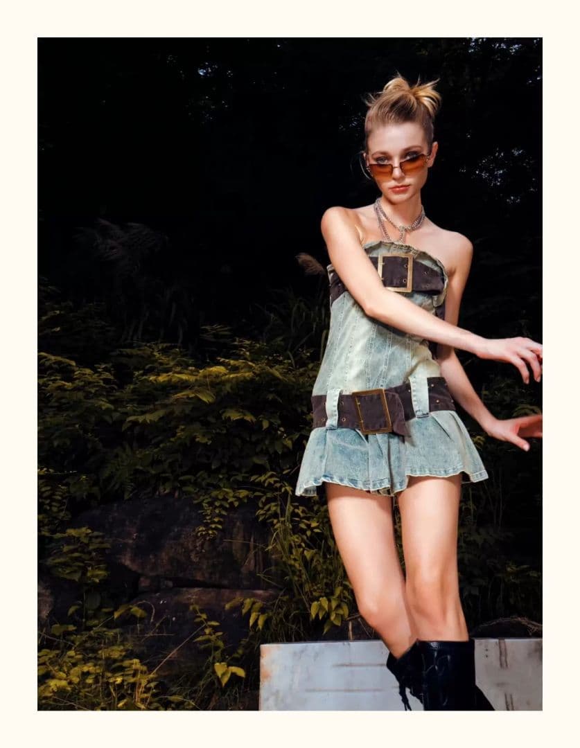 おしゃれデニムチューブトップスカート☆ワンショルダーで女子会コーデにぴったり