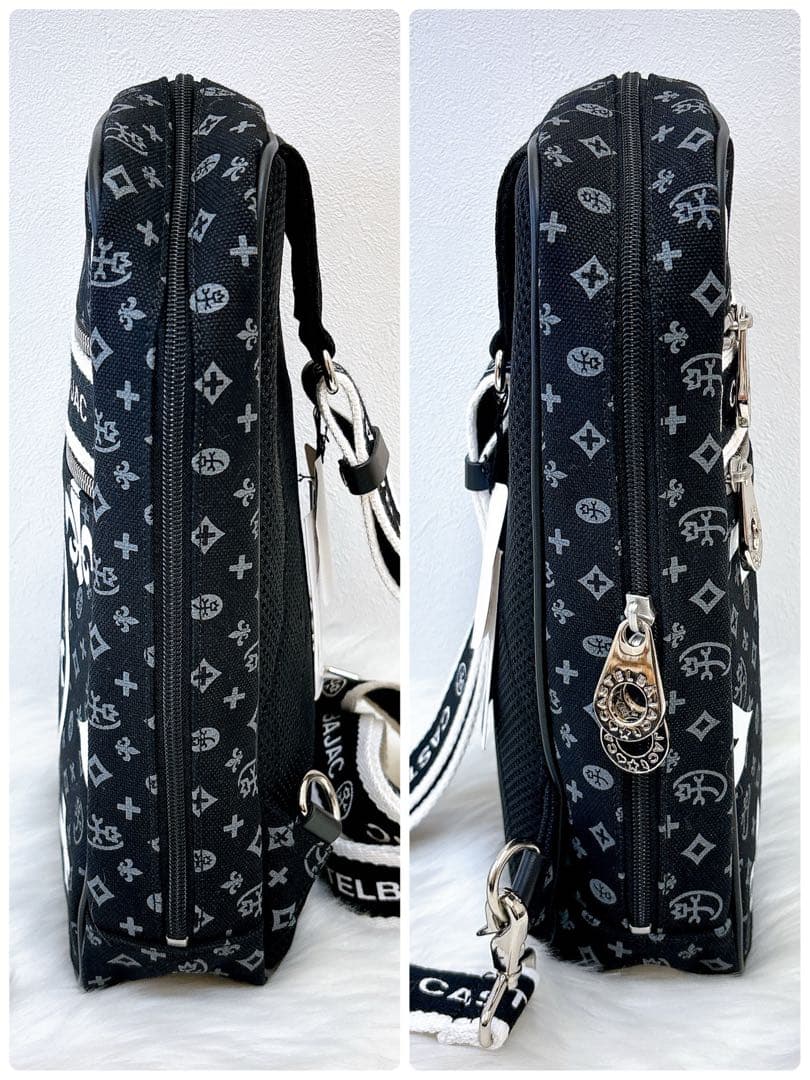 タグ付き✨カステルバジャック　ボディバッグ　ニース　総ロゴ　モノグラム　ブラック