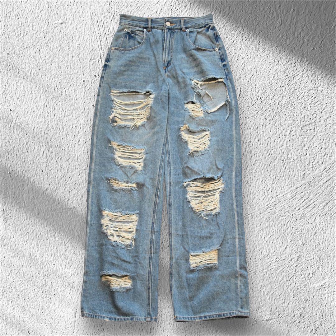 【新品】Ameri WIDE DAMAGE DENIM PANTS 26インチ