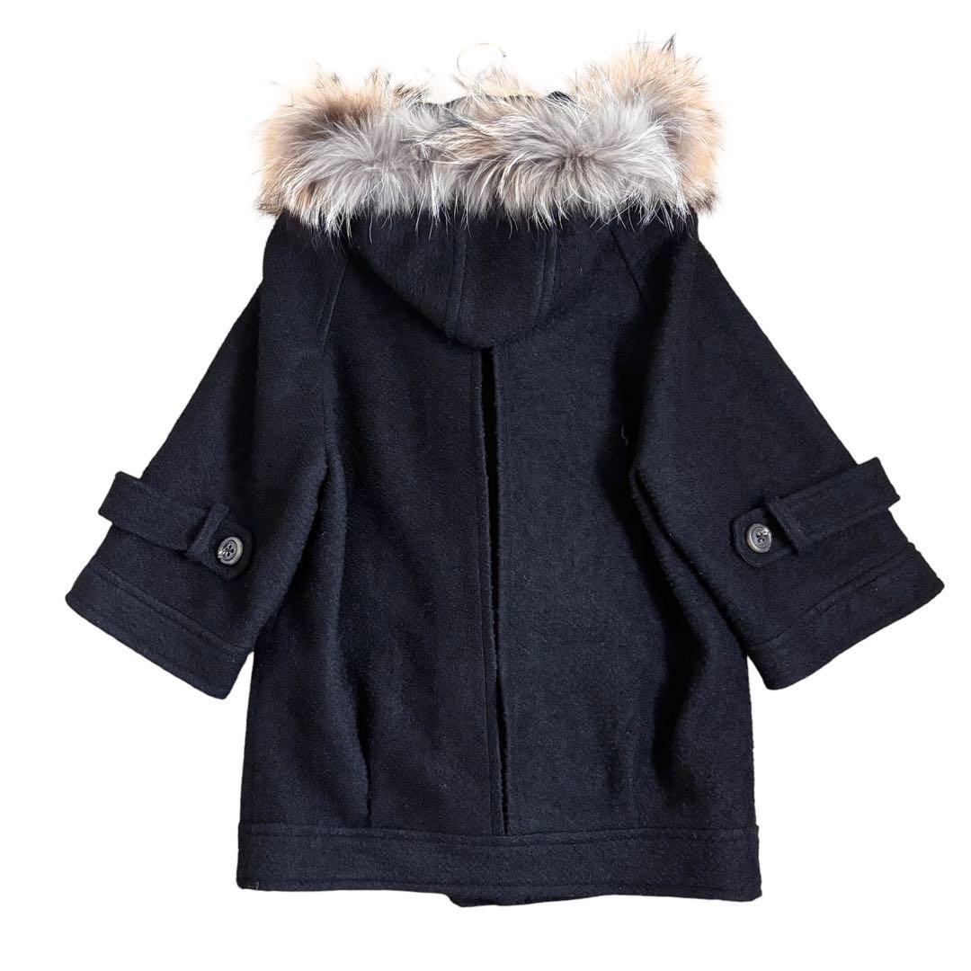 バーバリーブルーレーベル　ポンチョ　黒　ダッフルコート　リアルファー　ホースロゴ