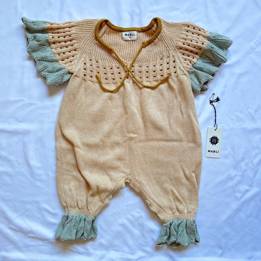 MABLI ニットロンパース 12m ボンネットM セット