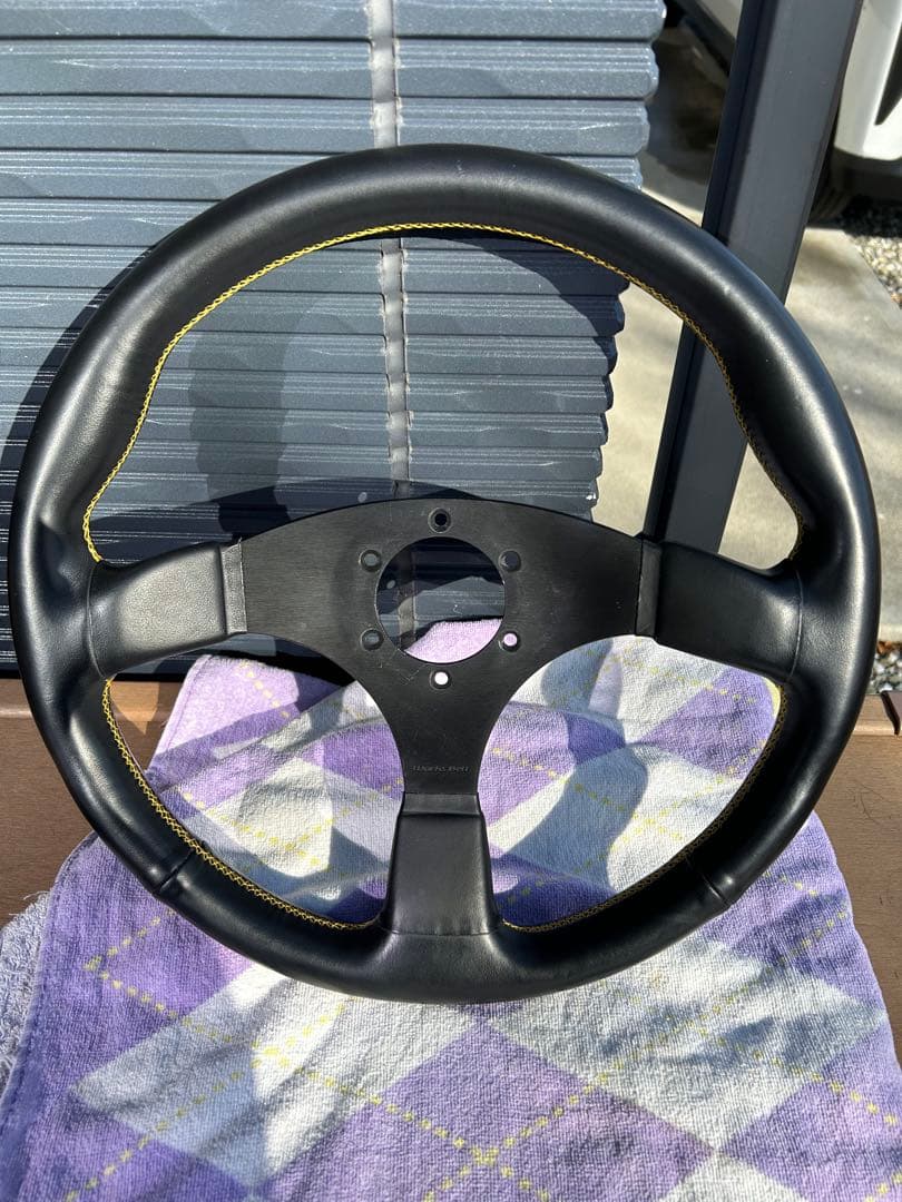 ワークスベル　ステアリング（350Φ）　WB　ハンドル　レザー　黄色ステッチ