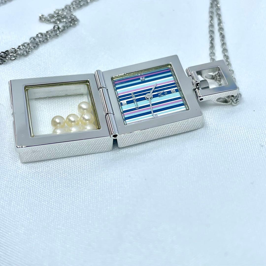 39 ミキモト 7Pパール マルチカラー ストライプ ペンダントウォッチ 稼働品