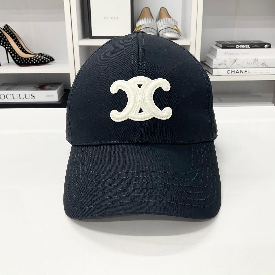 セリーヌ トリオンフ コットン ベースボールキャップ 帽子 ブラック