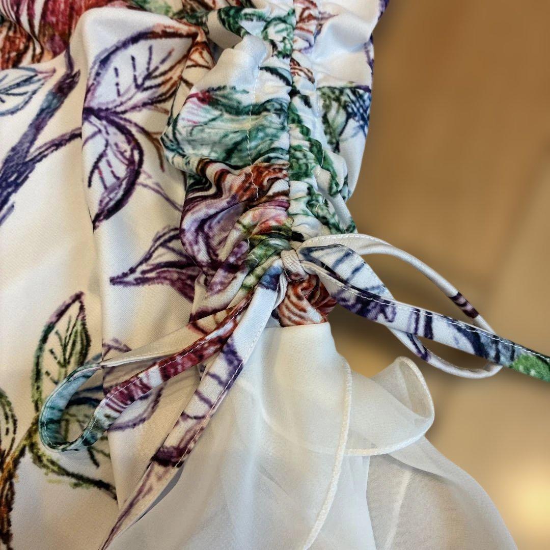 社交ダンス用花柄ドレス・フリル付き　M