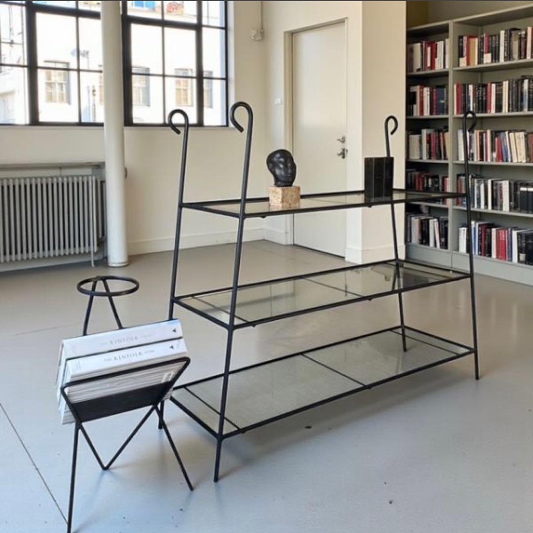 TK【ビンテージ】アイアンスチール 3段 ガラス オープンシェルフ 什器