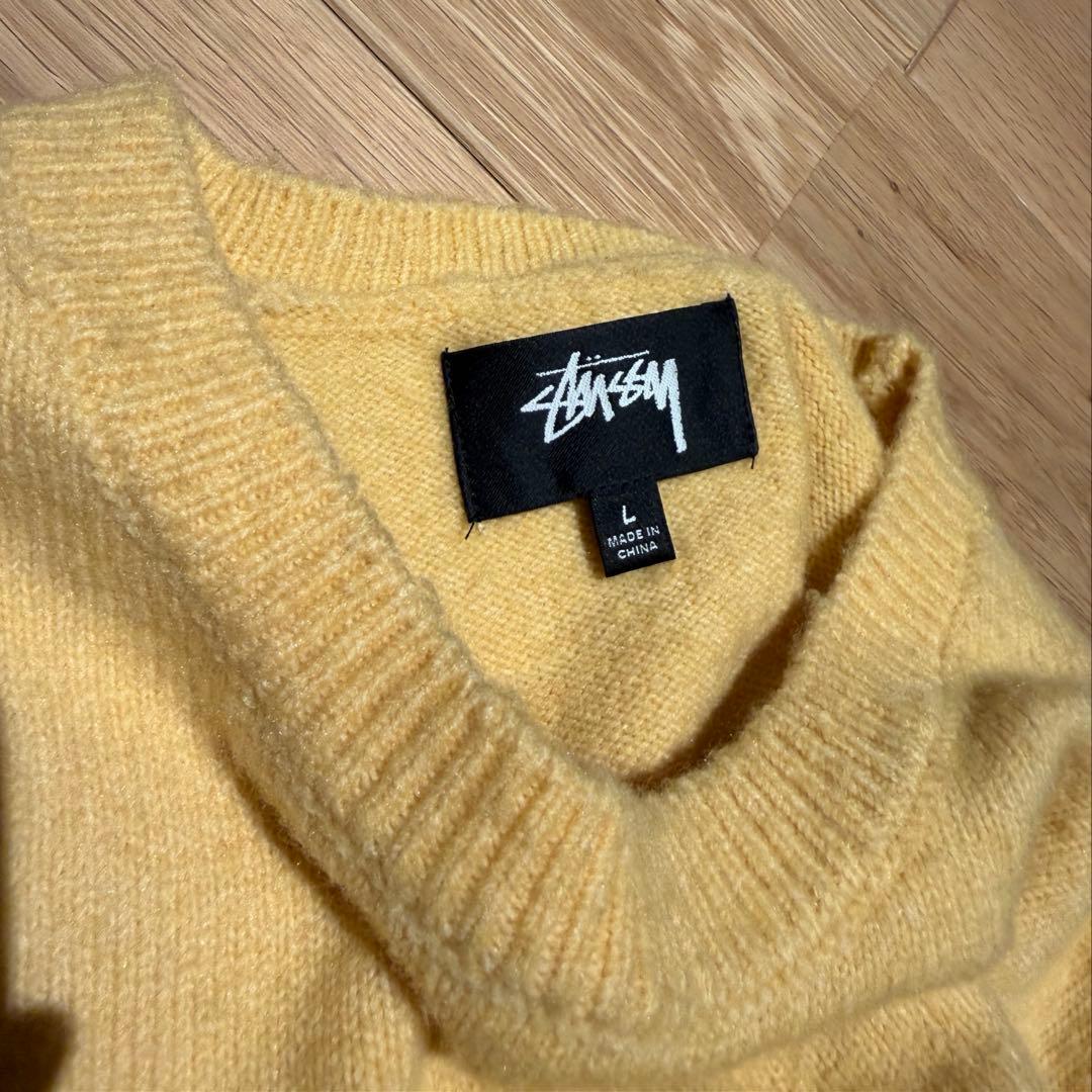 STUSSY ニットセーター ロゴ　イエロー　L