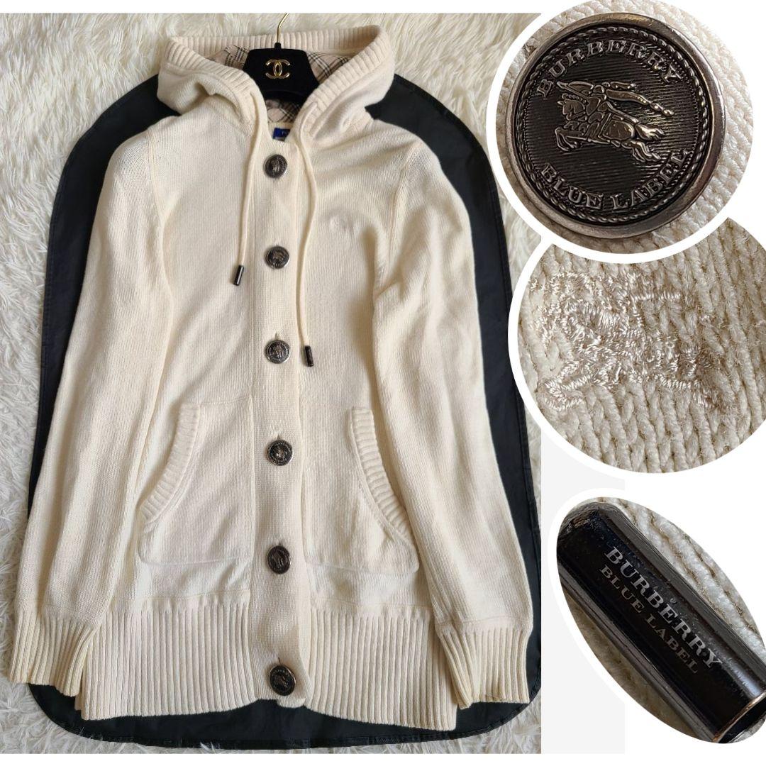 美品✨バーバリーブルーレーベル ニットコート ノバチェック ロゴボタン