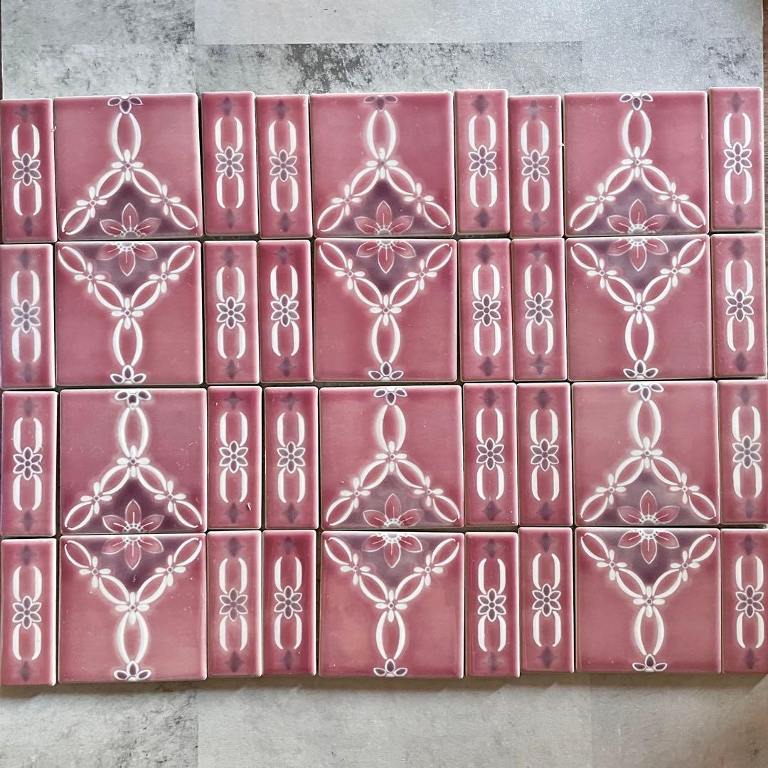 【デッドストック】レトロ くすみピンク6セット お花のタイル ビンテージ