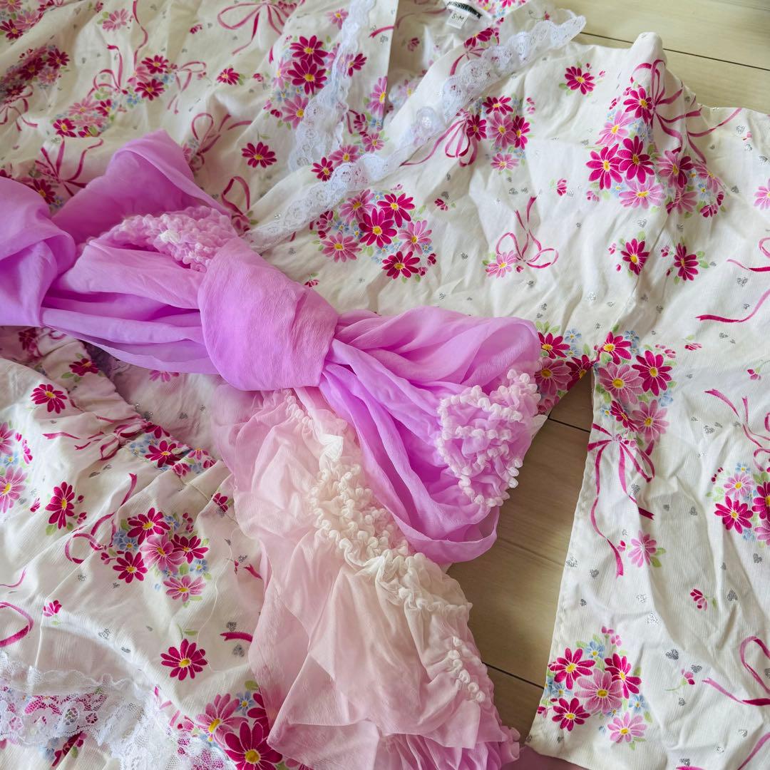 大人　浴衣ドレス　セパレート　花柄 ピンク 浴衣・帯セット