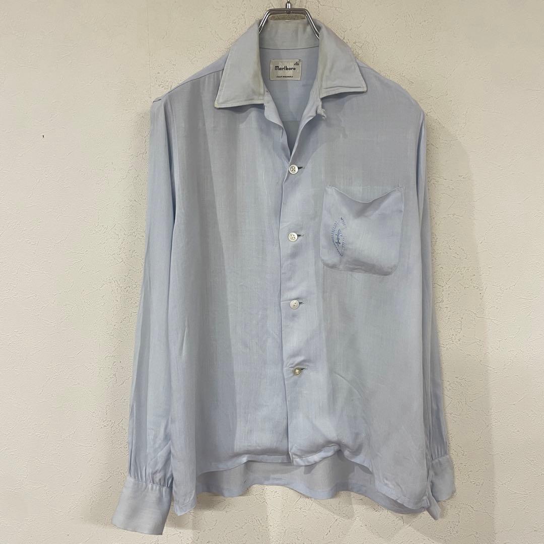 ビンテージ　50s　marlboro　オープンカラー　レーヨン　刺繍　長袖シャツ